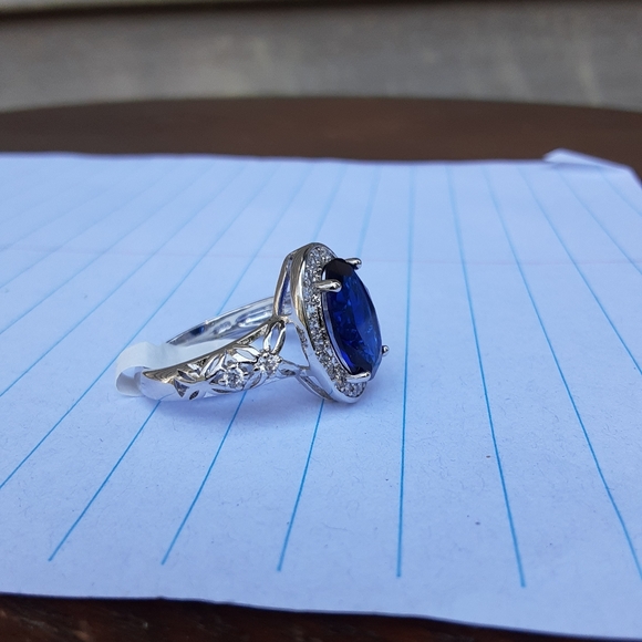 Blue Sapphire and Cz Silver Ring Size 8.5 - Picture 5 of 7